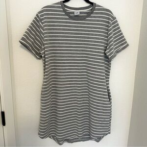 Little Bipsy Swoop T Shirt Dress Gray White Striped Side Pockets Size L Women’s